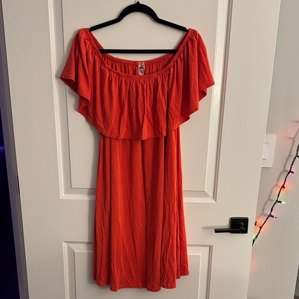 Honeyme Off-Shoulder Orange Mini Dress